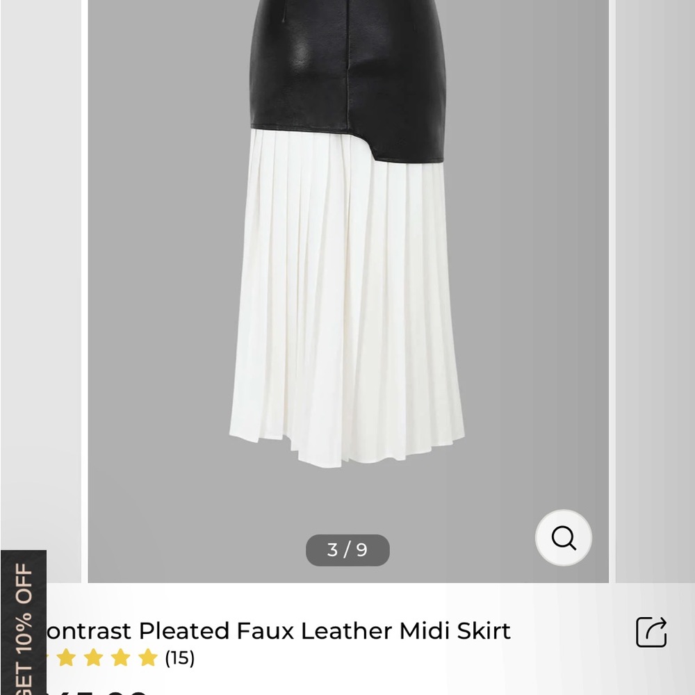 Micas Contrast Pleated Faux Leather Midi Skirt